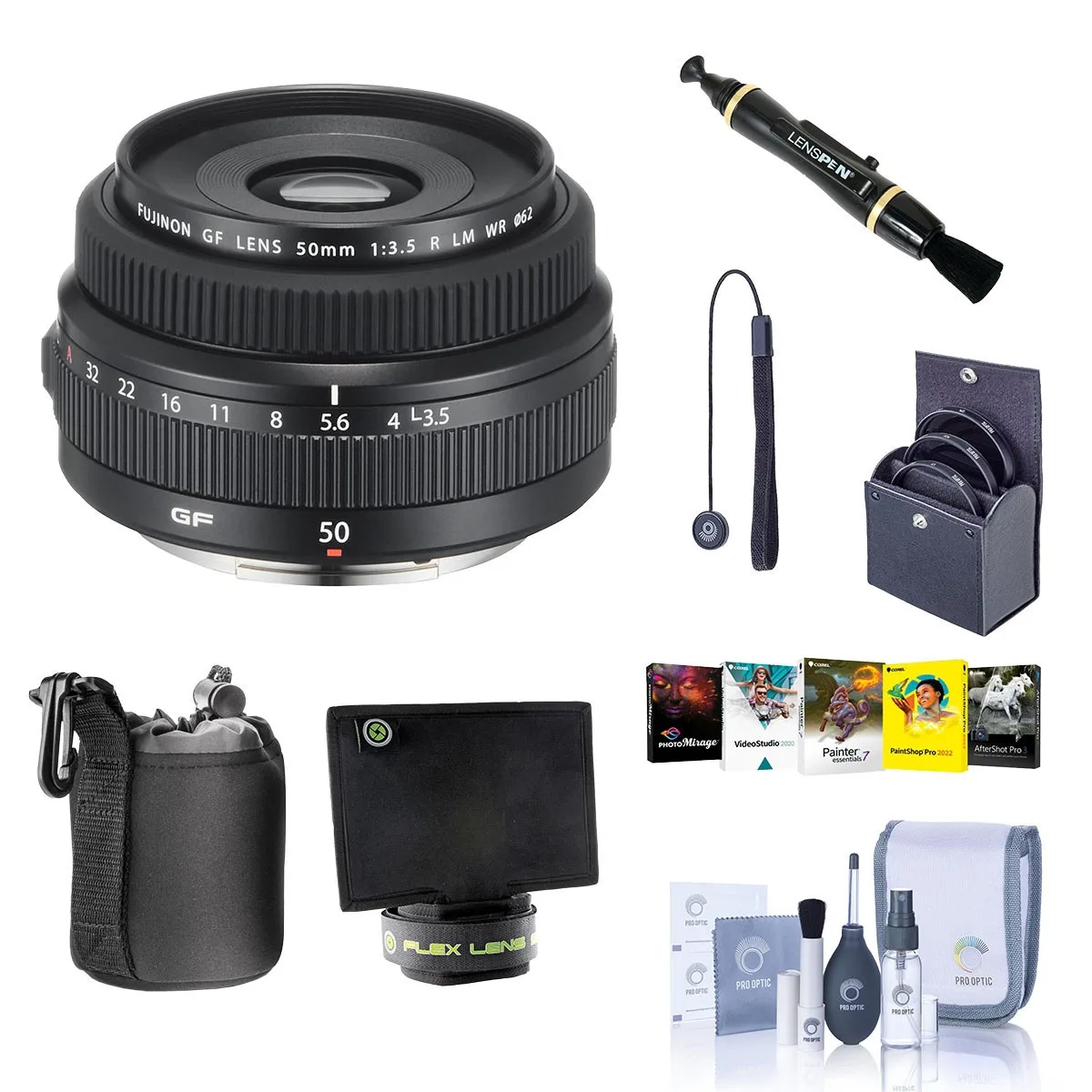 FUJIFILM FUJIFILM GF 50mm f/3.5 R LM WR Lens Bundle with ProOptic 62mm Filter Kit — product photo