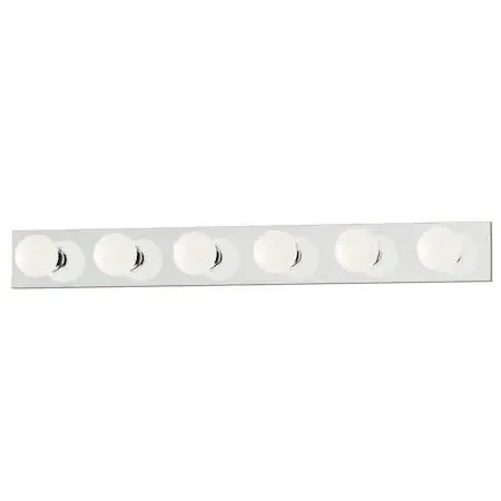 Six-light polished chrome vanity light, thirty-six inches wide