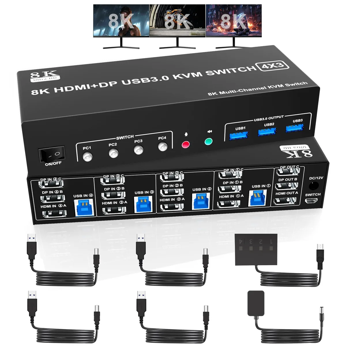 Vszerda Vszerda CKS-NO DKM403B-USB3.0-F 3 Monitors 4 Computers KVM Switch — product photo