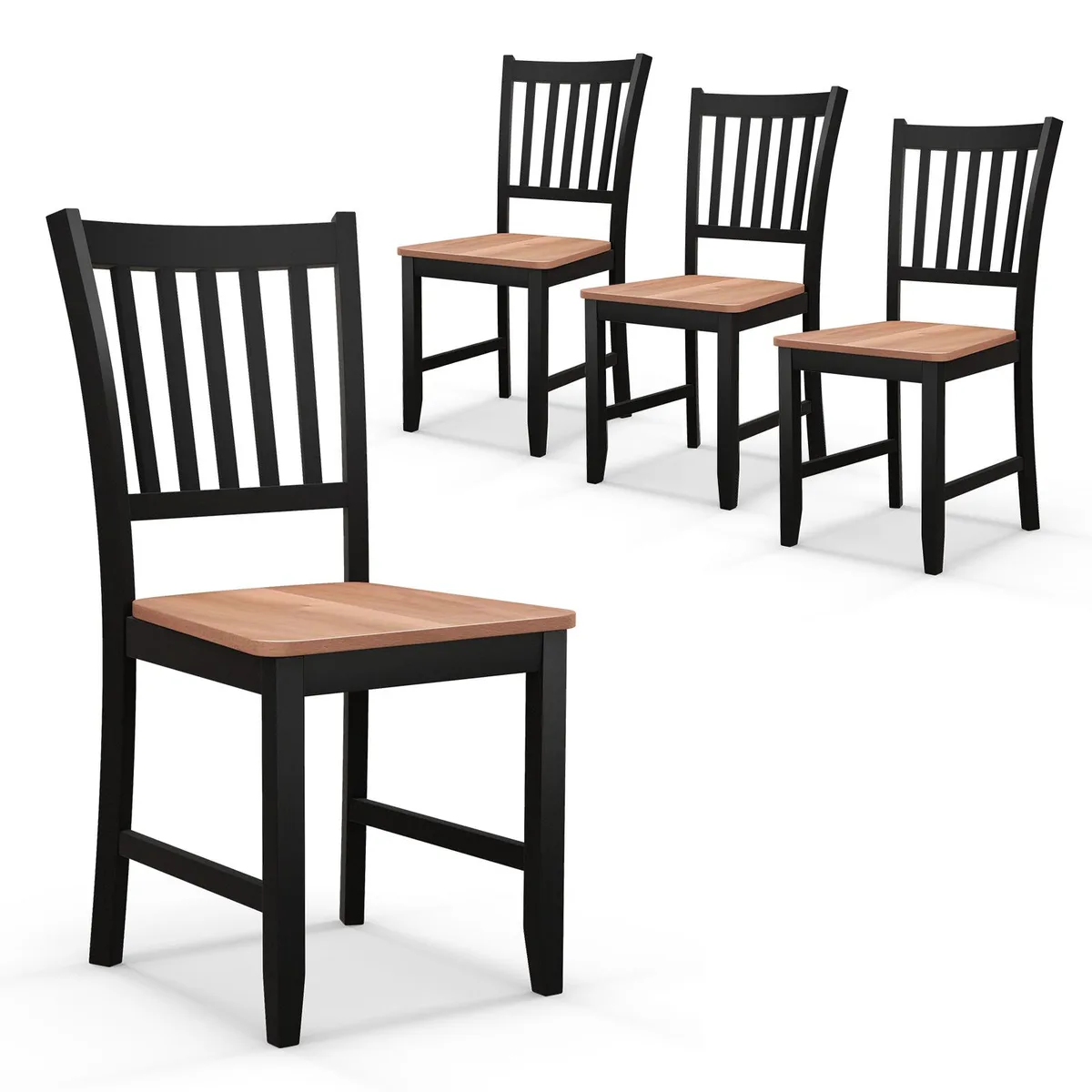 SlickBlue SlickBlue Set of 4 Dining Chairs Spindle Back Walnut Seat Black Legs — product photo
