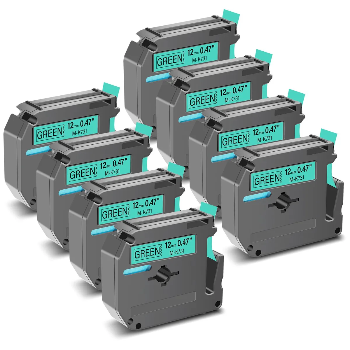 GREENCYCLE GREENCYCLE MK-731 Label Tape 12mm x 8m Black on Green 8 Pack — product photo