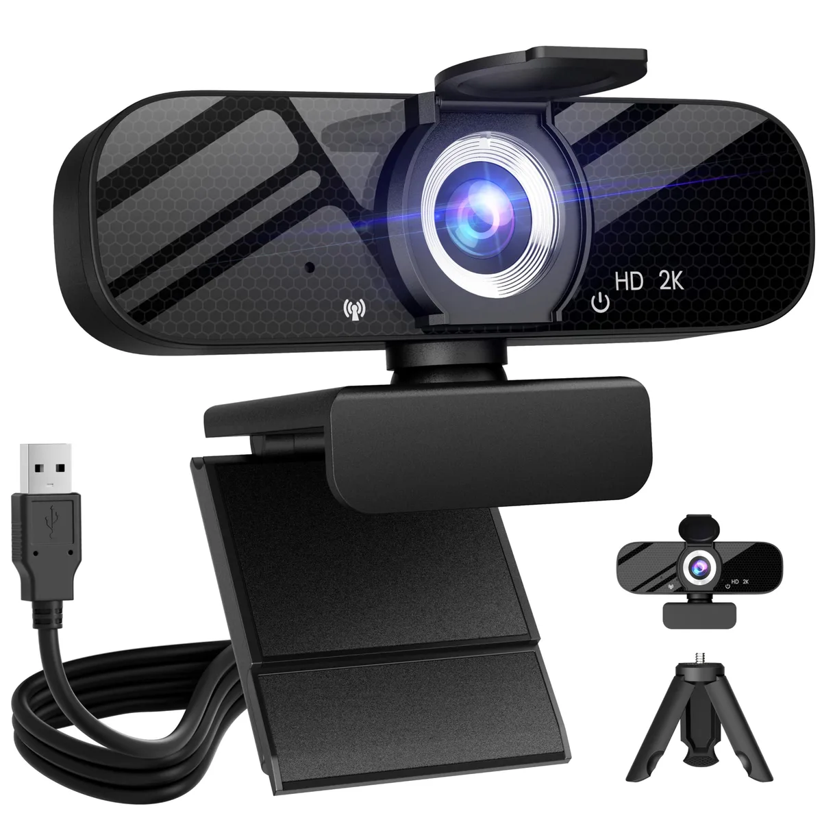 Tewiky TW-05 2K webcam with tripod and privacy cover — product photo