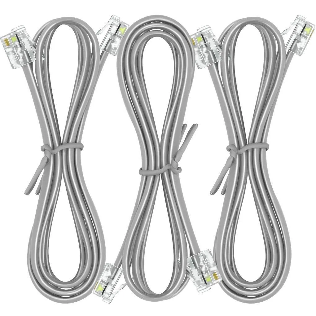 GE 3-pack RJ11 6P4C phone cable 6 ft black — product photo