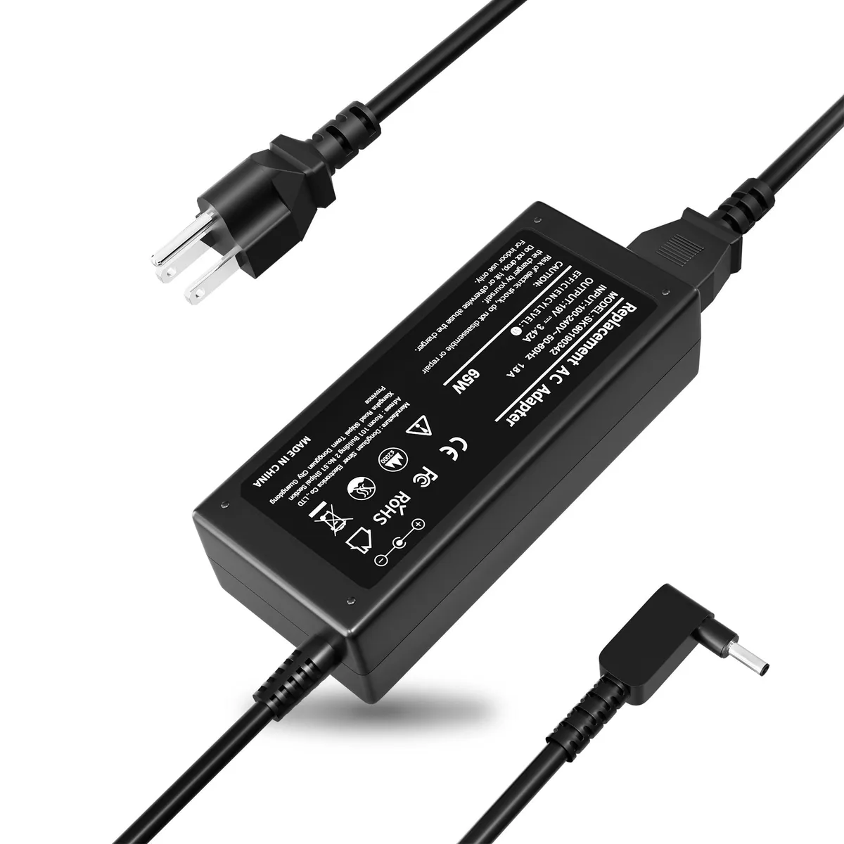 Compact black AC adapter brick with slim 3.0*1.1mm tip and detachable mains lead