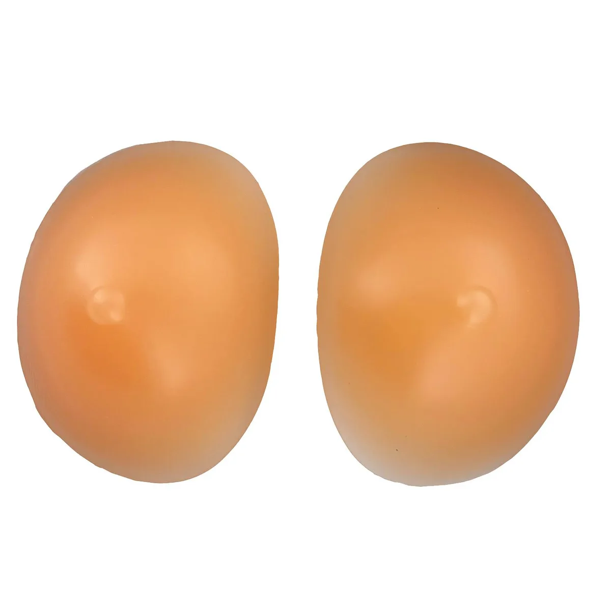 Pair of beige silicone bra inserts with curved teardrop shape and smooth matte finish