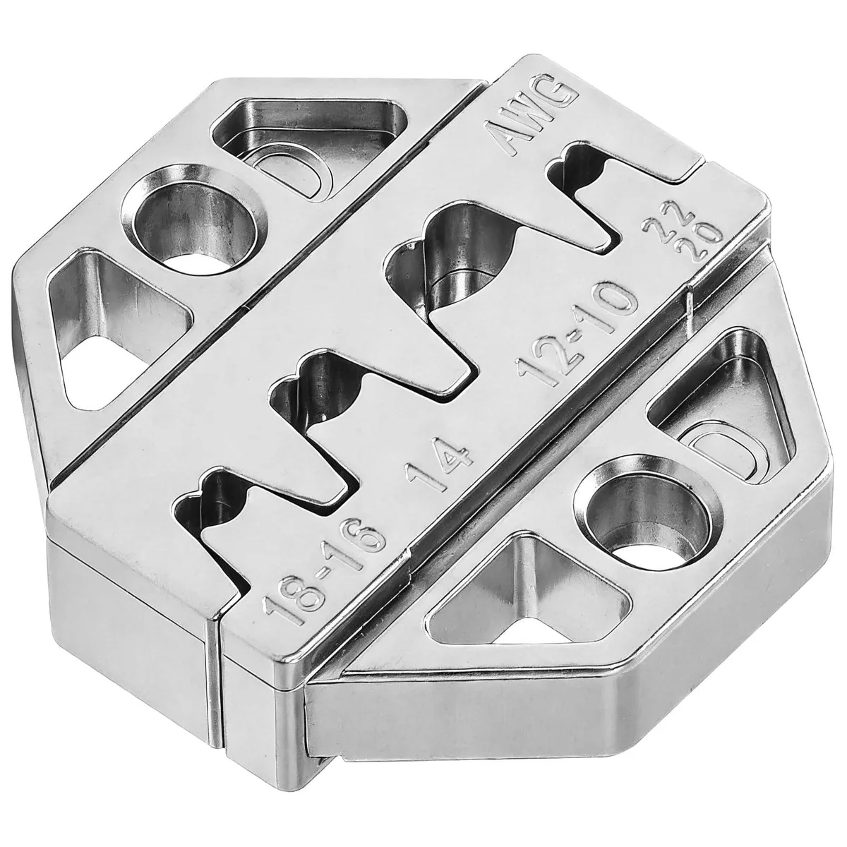 Red chromium-plated crimping die for open barrel terminals 22-10 AWG