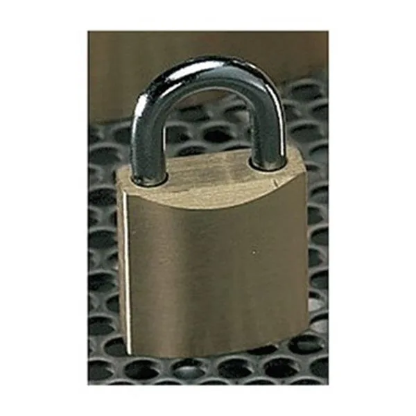 Small brass rectangular padlock with steel shackle