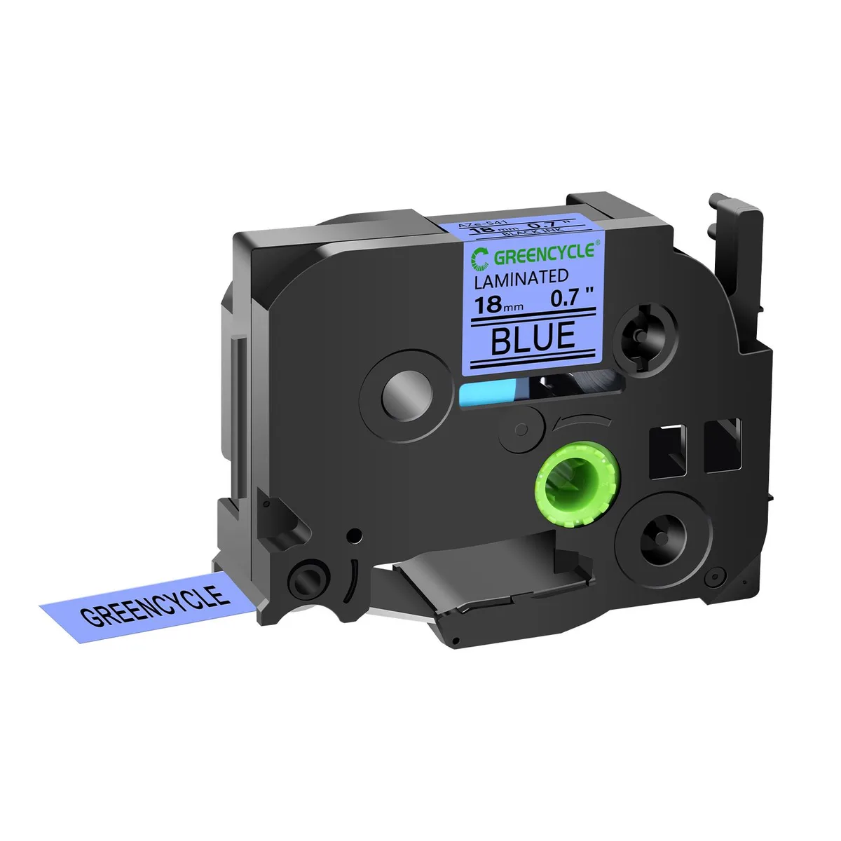 GREENCYCLE GREENCYCLE TZe-541 18mm 26.2ft Black on Blue laminated label tape — product photo