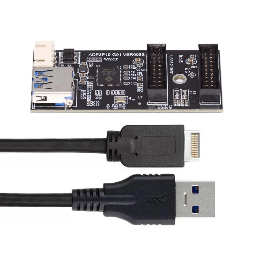 Fervit Fervit USB 3.0 19/20Pin to Dual 19/20Pin &amp; Type-E Adapter with SATA Power — product photo