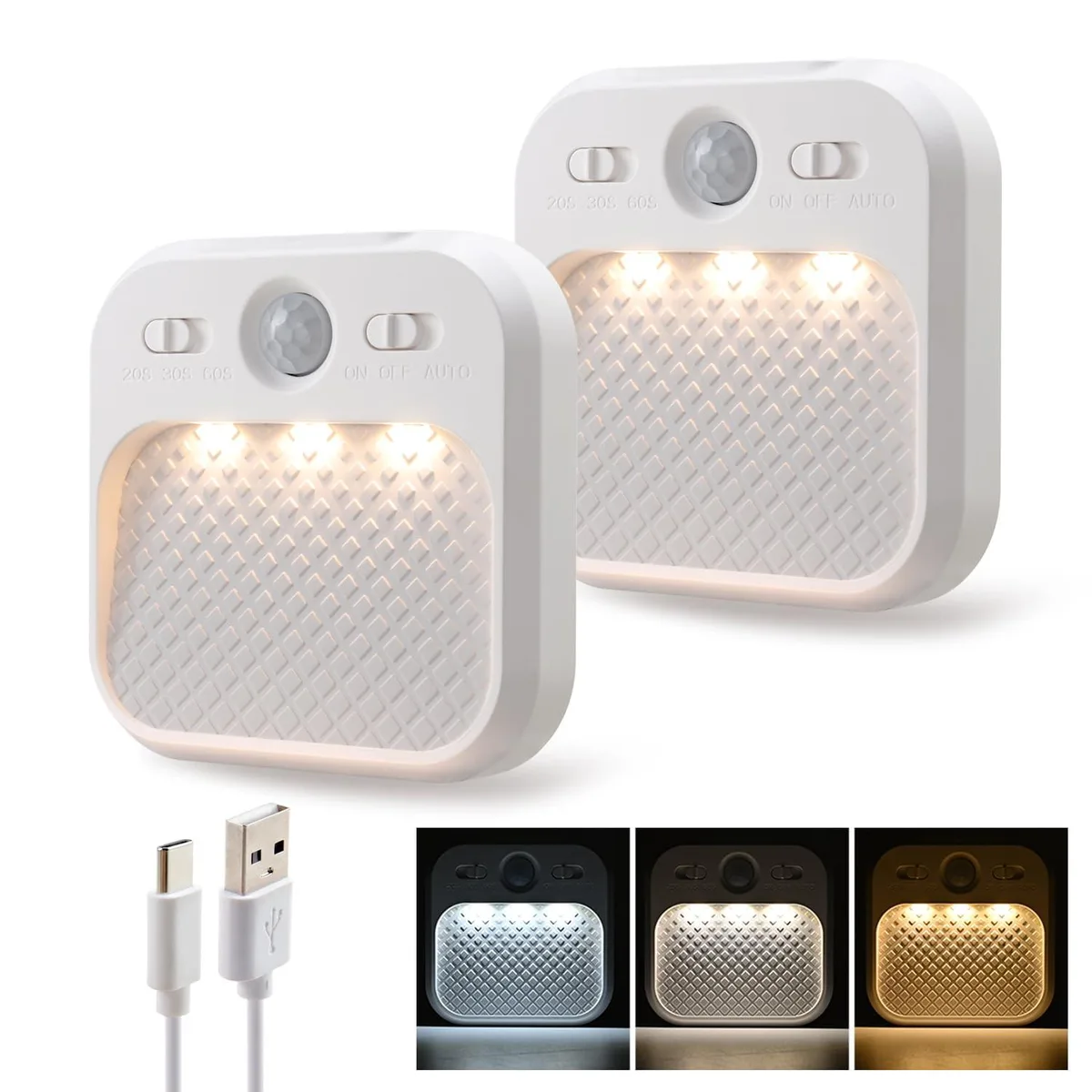 Two rectangular orange plastic lights with magnetic backs and USB ports