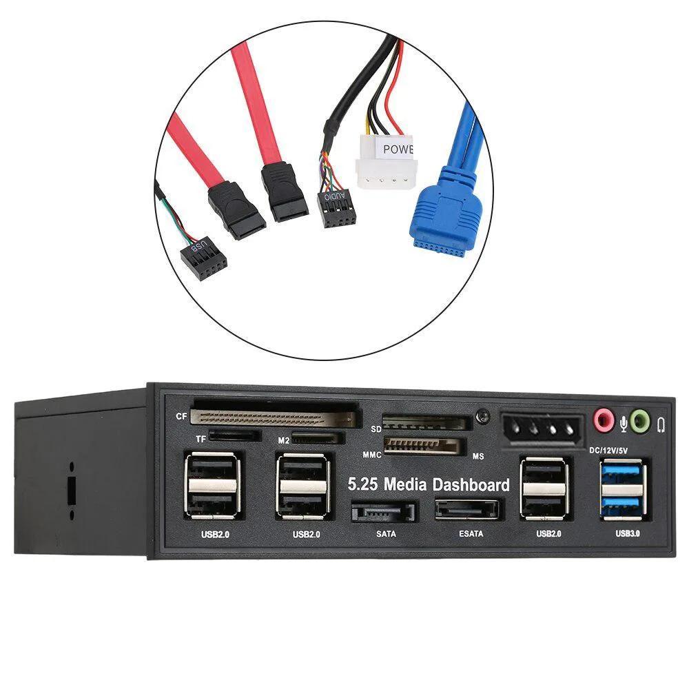 Hetai Tech Hetai Tech 8-in-1 Front Panel Card Reader USB 3.0 eSATA SATA Audio — product photo