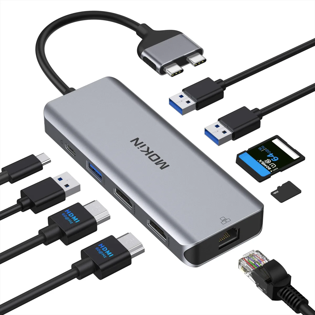 Belkin MOKiN MOUC0306 9-in-1 USB-C Docking Station Dual HDMI 100W PD — product photo
