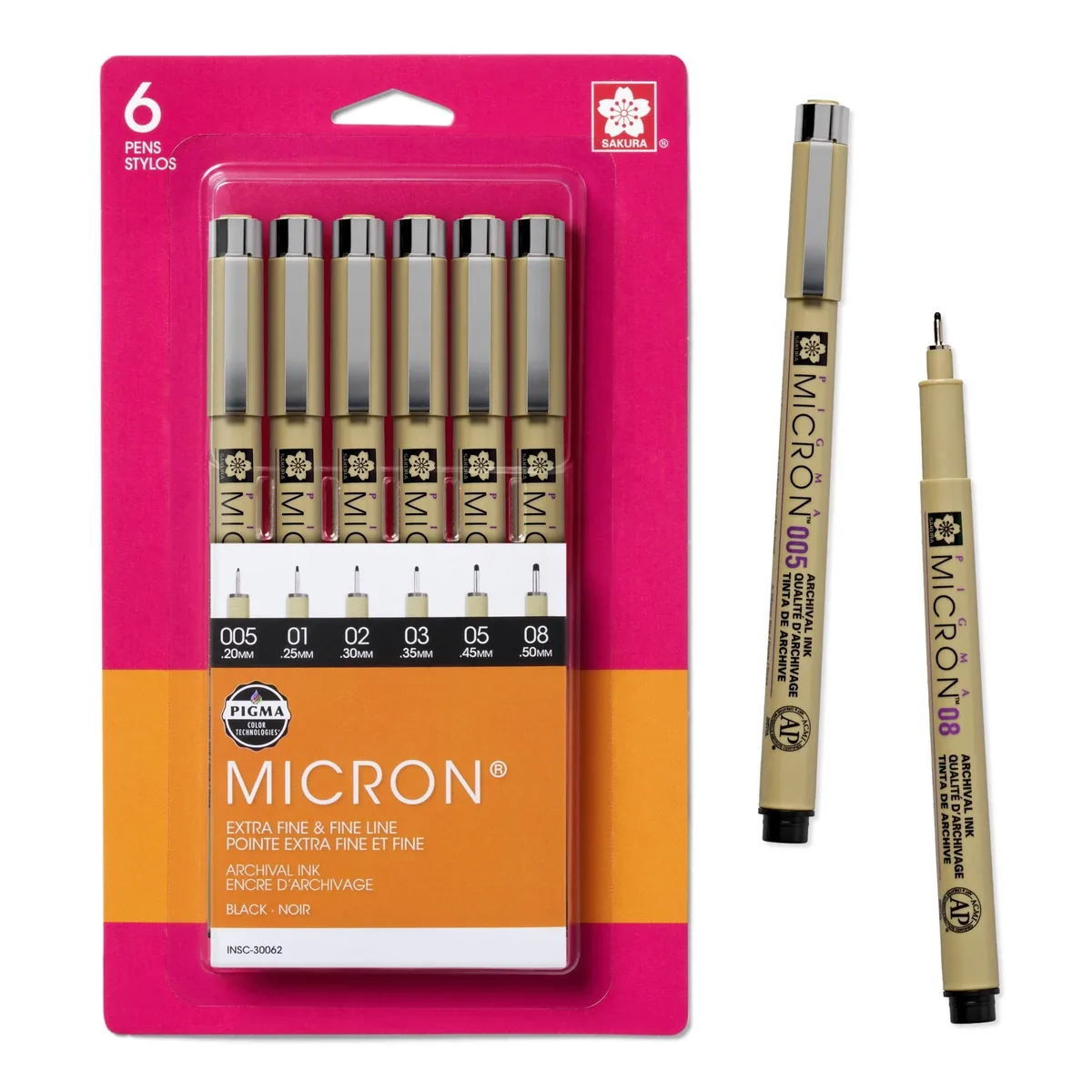  SAKURA Pigma Micron Fineliner Pen Set 6 Black 0.20–0.50 mm 30062 — product photo