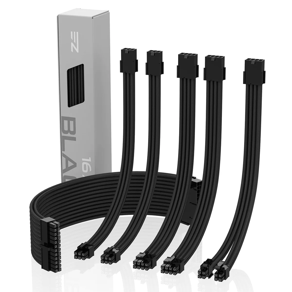  EZDIY-FAB PSU Cable Extension Kit 16 AWG 24-PIN 8-PIN 6-PIN 4+4-PIN 300mm Black — product photo