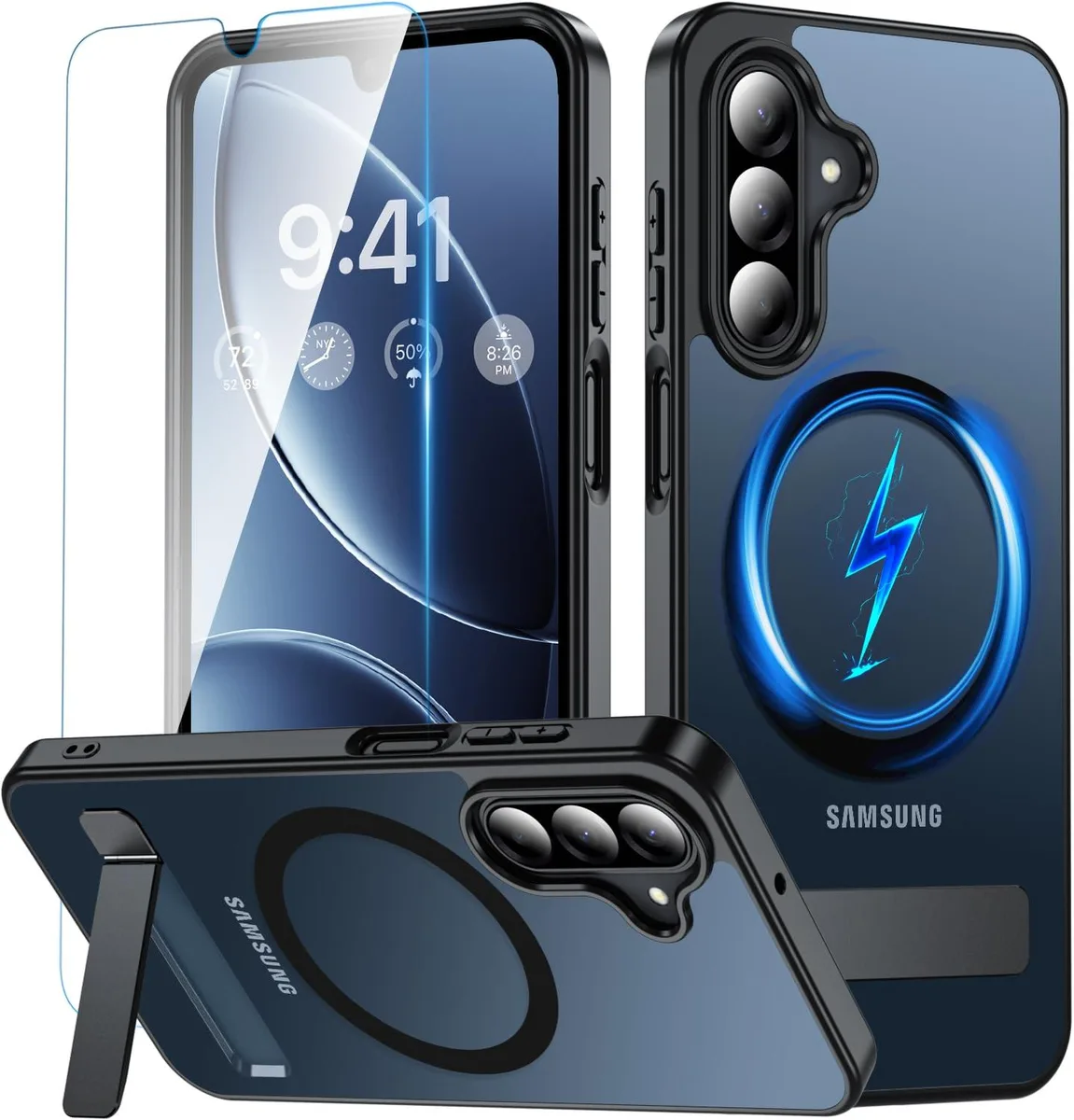  OWKEY Samsung Galaxy A17 Case with Stand Magnetic Shockproof Translucent Matte Black — product photo