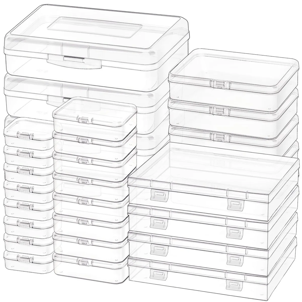 Jutieuo 28 Pack Mixed Sizes Clear Plastic Containers with Hinged Lids and Labels Toy Storage — product photo