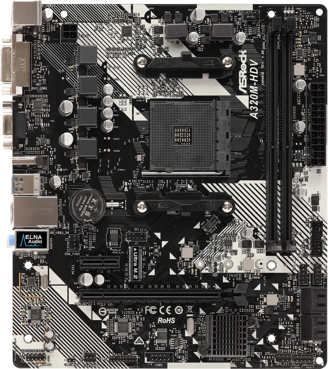 ASRock ASRock A320M-HDV R4.0 AM4 AMD motherboard — product photo