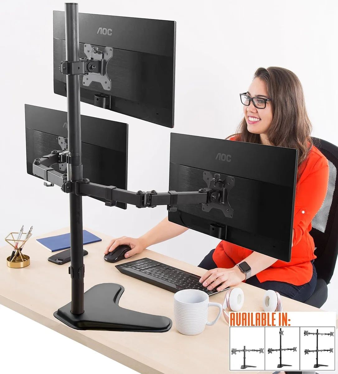 PISKEKAT PISKEKAT Triple Monitor Desk Stand Tabletop Base 13-32 Inches — product photo