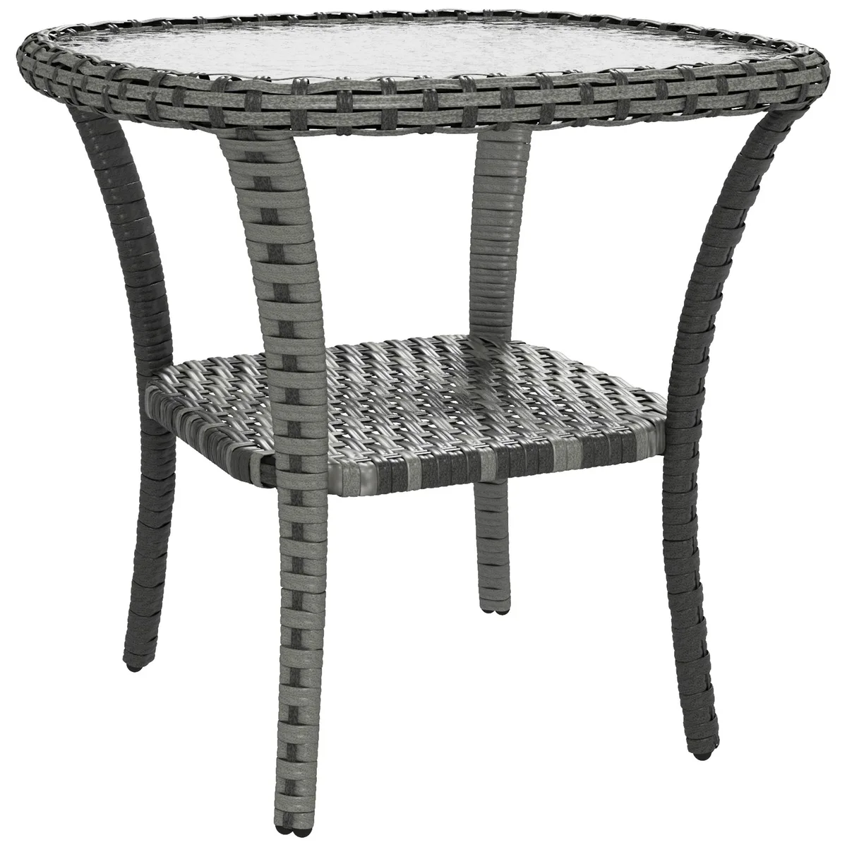 tuphen tuphen Wicker Coffee Table Glass Top Storage Shelf Mix Gray 19.7" 21.7" 110 lbs — product photo