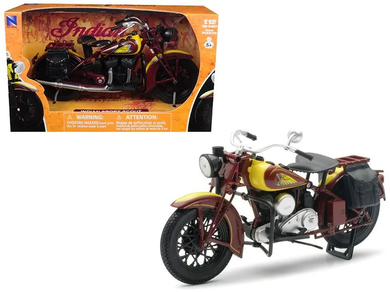 New Ray Toys New Ray Toys 1934 Indian Sport Scout 1/12 Diecast Motorcycle Brown Yellow — product photo