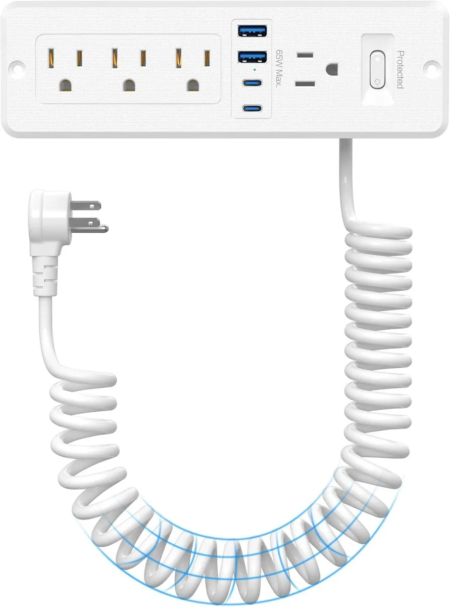 BFKK BFKK 65W USB-C Recessed Power Strip 4 AC 4 USB 6ft White — product photo