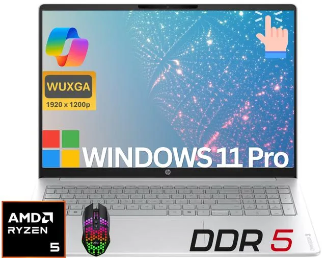 HP HP OmniBook 3 16 laptop AMD Ryzen 5 40 8GB DDR5 256GB SSD Windows 11 Pro LED Mouse — product photo