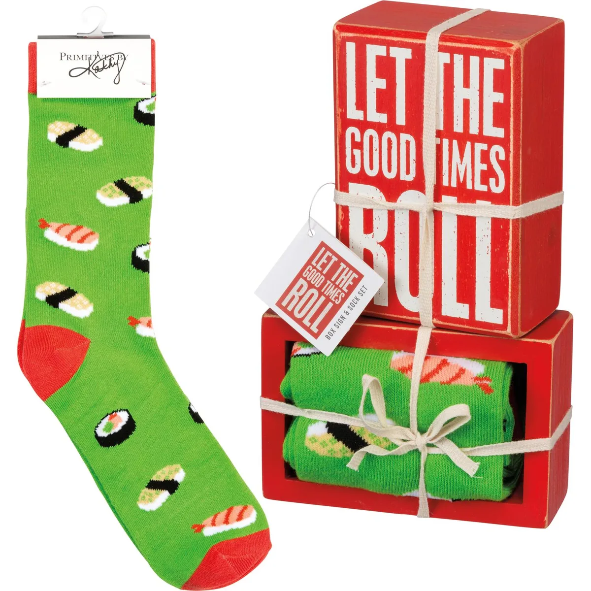 Primitives By Kathy Primitives By Kathy Box Sign &amp; Sock Set Let The Good Times Roll — product photo