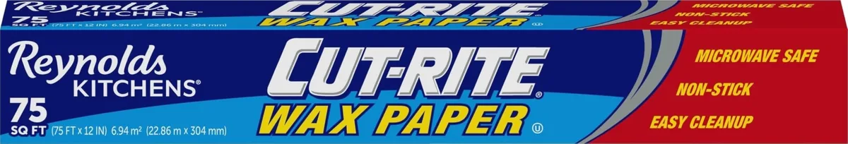 Green wax paper roll in a rectangular box with built-in cutter, 75 ft by 12 in
