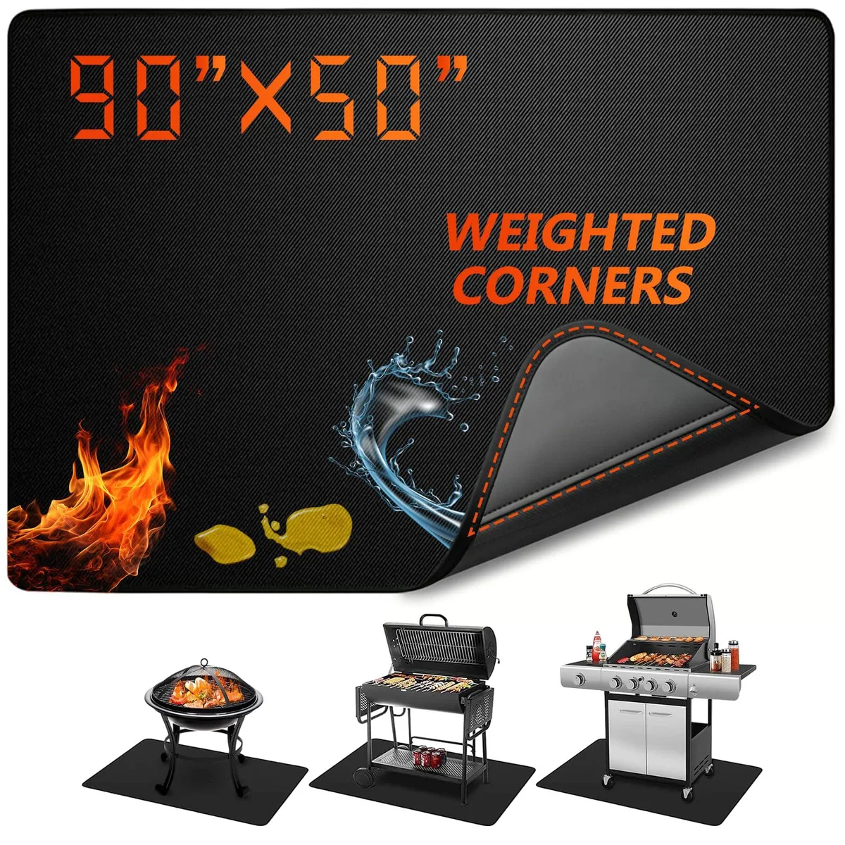Healthy Living Under Grill Mat 90 x 50 Inch Weighted Corners Fireproof 2000°F — product photo