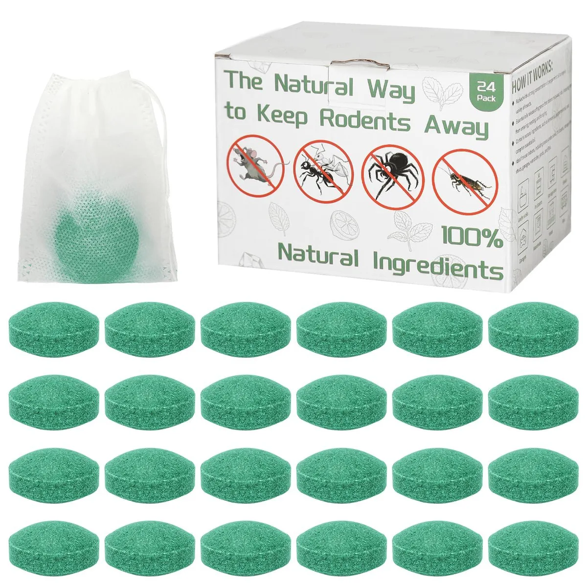Small fabric pouches containing natural oil balls for pest control