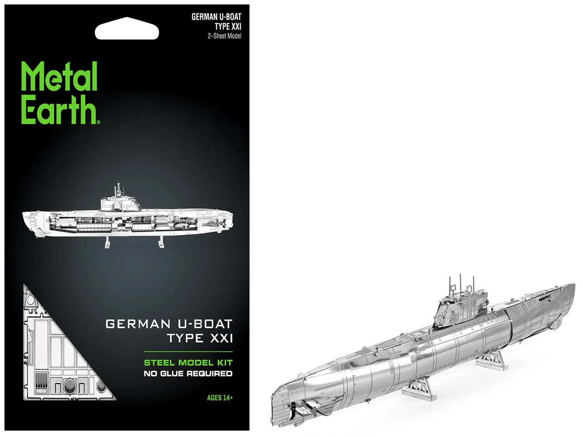 Metal Earth Metal Earth German U-Boat Type XXI Submarine Challenging Difficulty Steel Model Kit hobby collectible — product photo