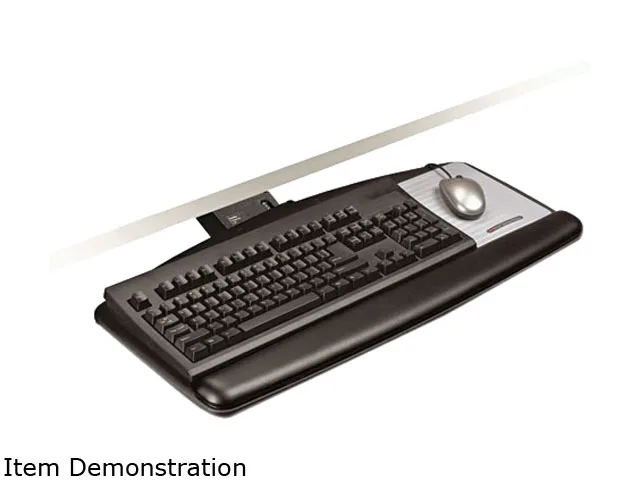 Black and red adjustable keyboard tray with 25 inch platform gel wrist rest and mousing surface