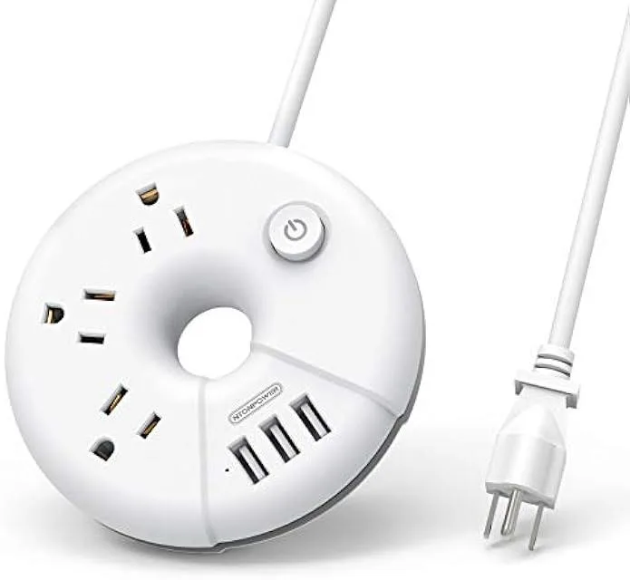 usbroway usbroway travel power strip 3 outlet 3 usb 5 ft white — product photo
