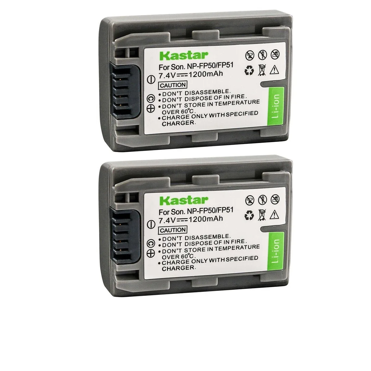 Kastar Kastar NP-FP50 / NP-FP51 2-Pack Li-Ion 7.4V 1200mAh camera battery — product photo