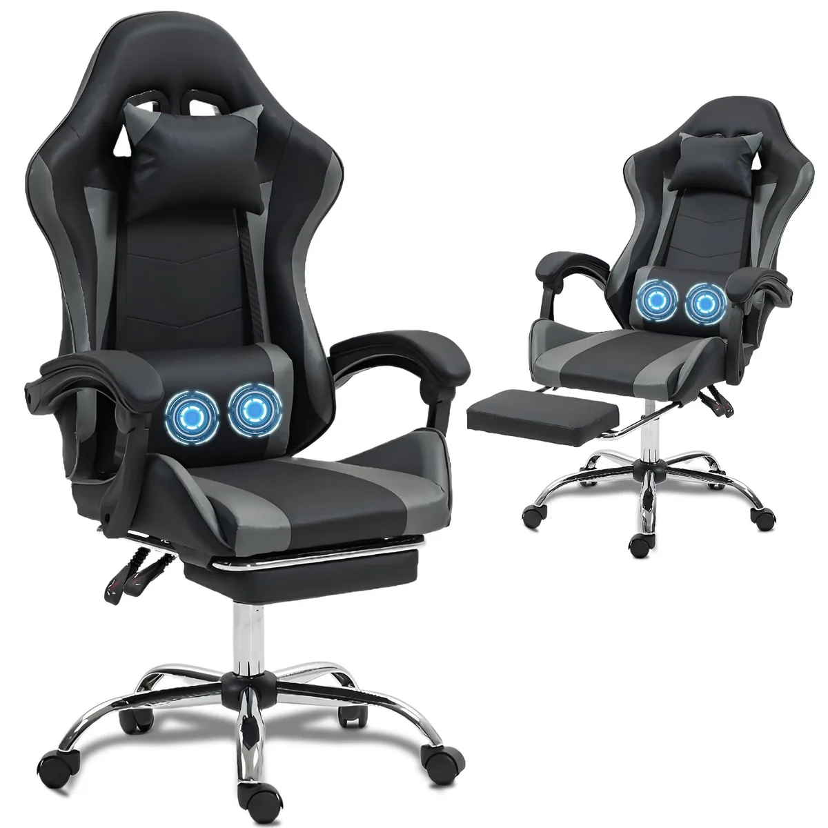 Fantasylab Fantasylab Gaming Chair Grey Massage Lumbar 90-135° Recline 360° Swivel 330lbs — product photo