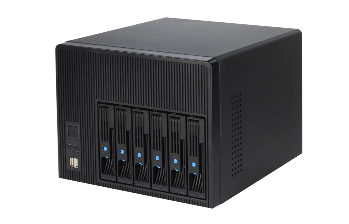 Shenzhen Junxiangcheng Technology Co., Shenzhen Junxiangcheng Technology Co., 6-bay NAS server chassis SATA backplane Mini-ITX Flex PSU — product photo