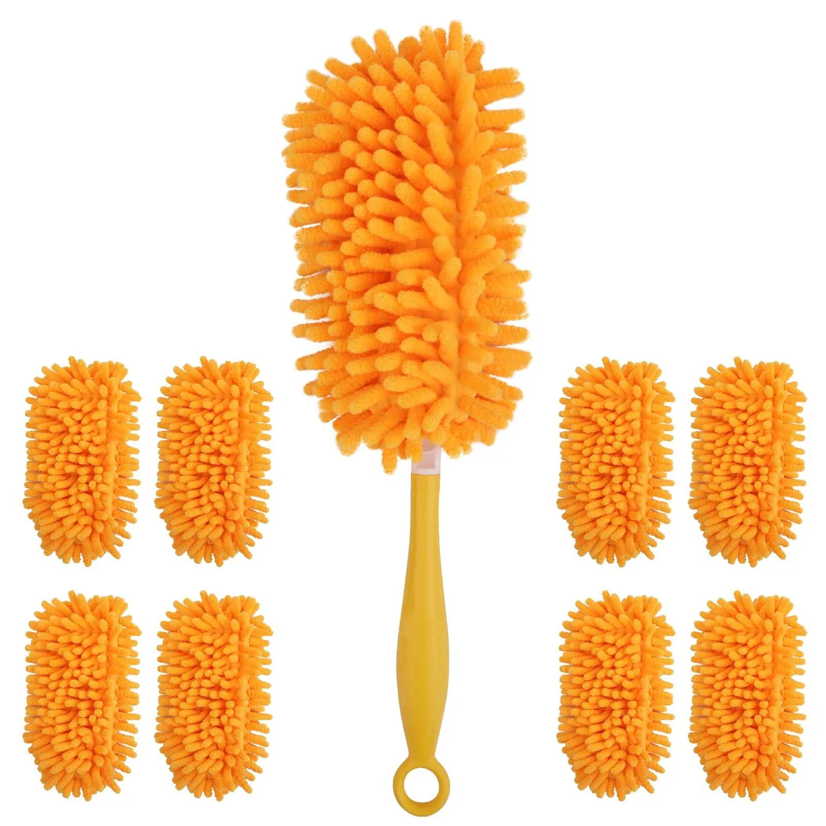 Eight microfiber duster refills and handle, reusable 360-degree heavy duty cleaning kit
