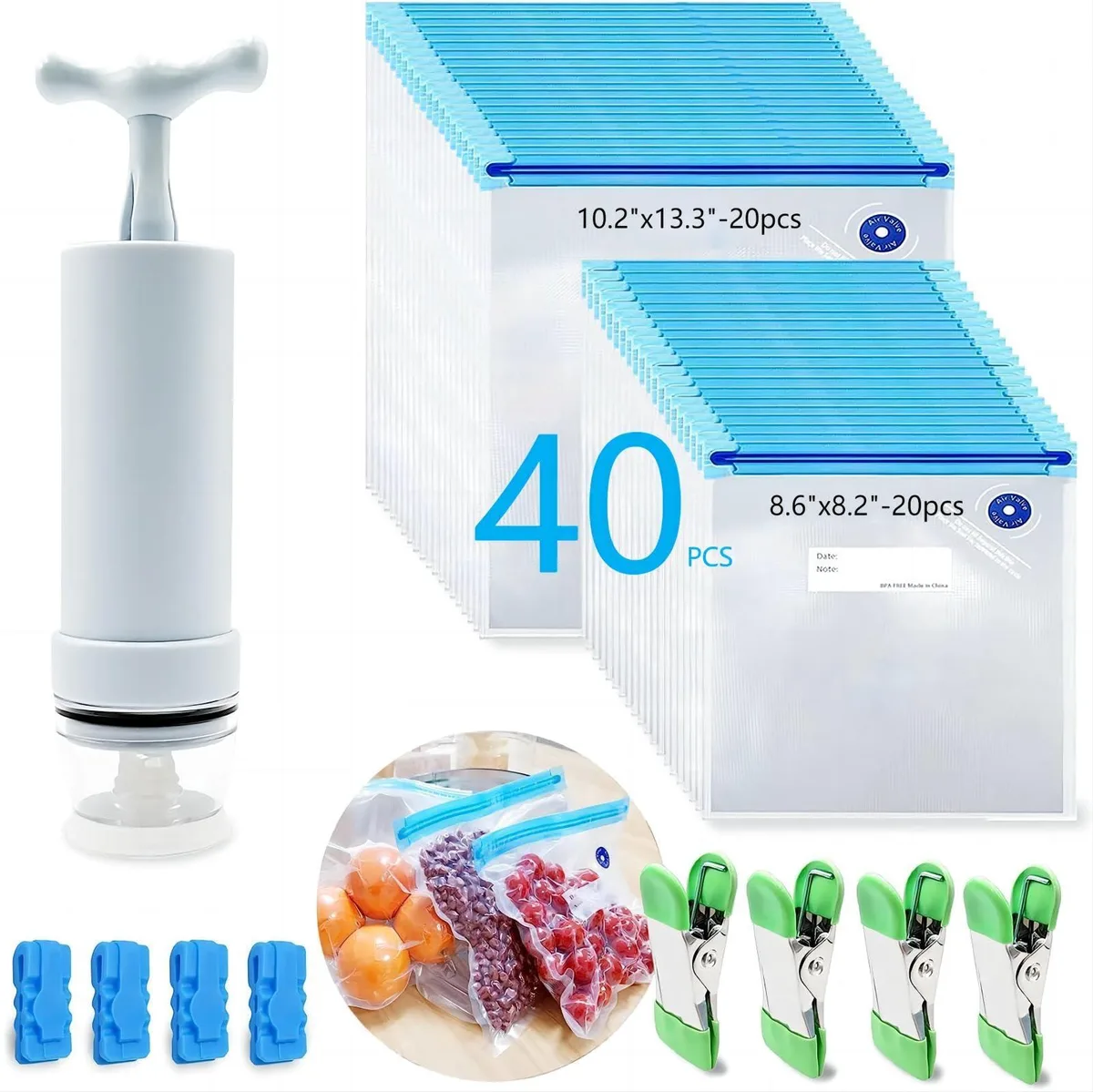 MOMODA MO-VB-3001 Vacuum Seal Bag Set 40 Manual Pump Grey — product photo
