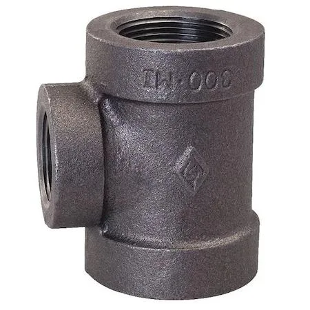Malleable iron reducing tee, three female NPT ports, dark metal finish