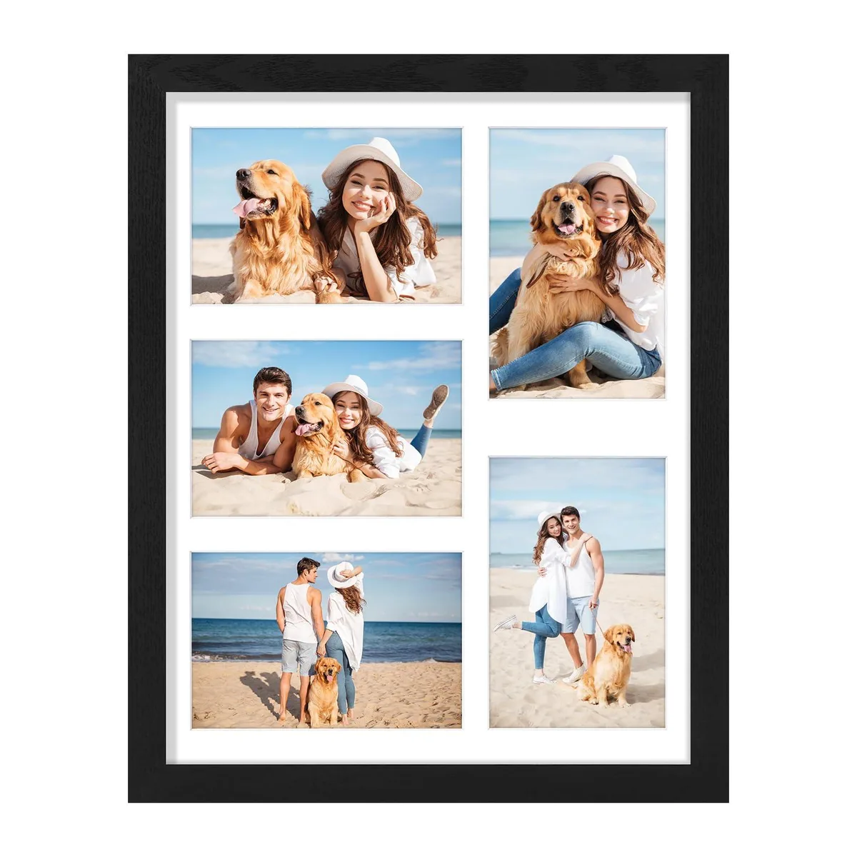 Black wood 11x14 collage frame with five 3.5x5.5 openings and plexiglass