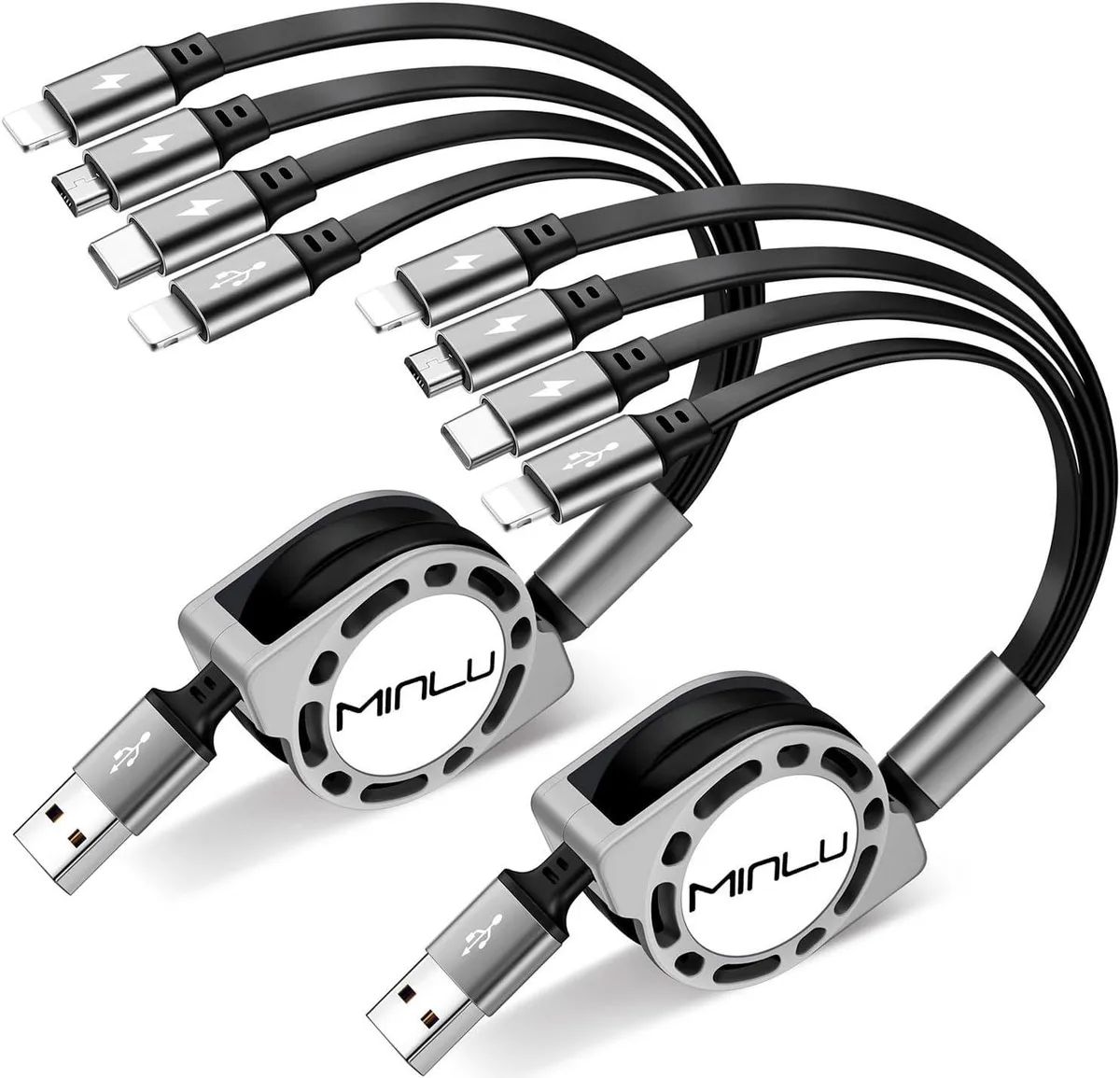 KINGARD KINGARD 4-in-1 Retractable Charger Cable 4.0A 1.2m 2Pack — product photo