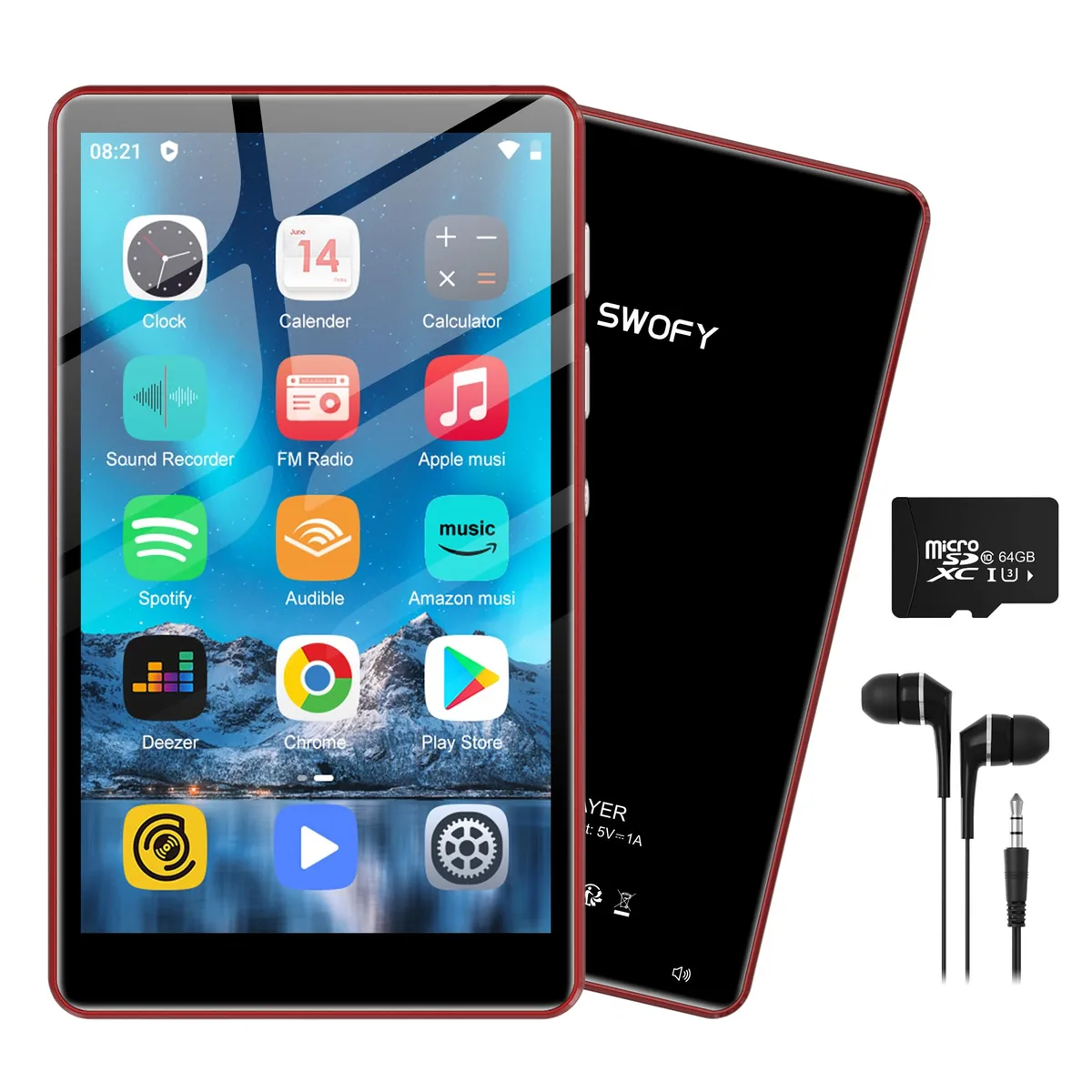 SWOFY M503 Pro MP3 Player 80GB Red 4-inch IPS Touch Screen Bluetooth 4.2 WiFi — product photo