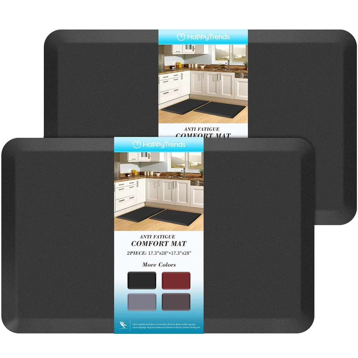 Two beige rectangular runner mats with cushioned texture and beveled edges