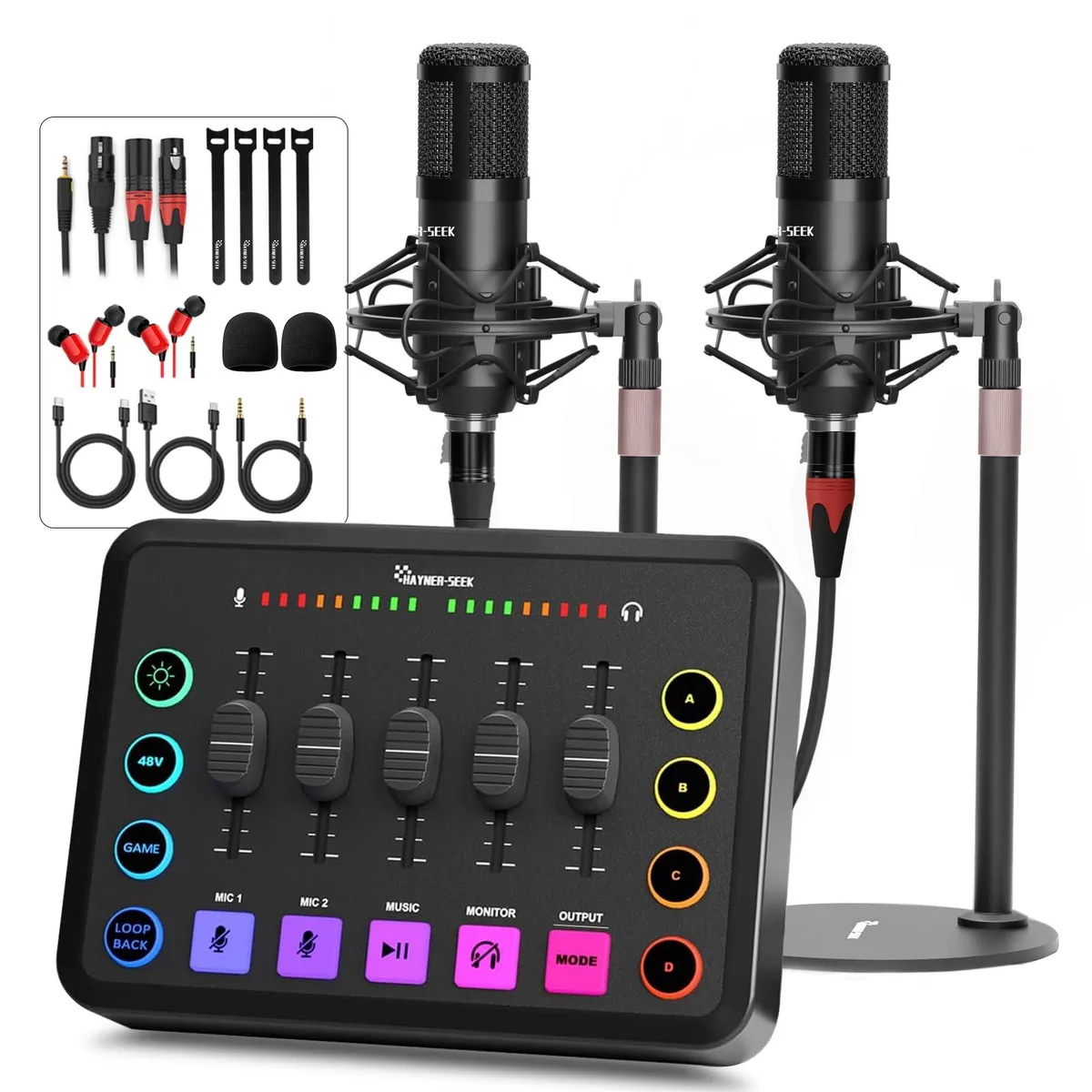  Hayner-Seek HS-H1-2 Audio Mixer Bundle, 2 Mics, 11 RGB, 48V, 1800mAh — product photo