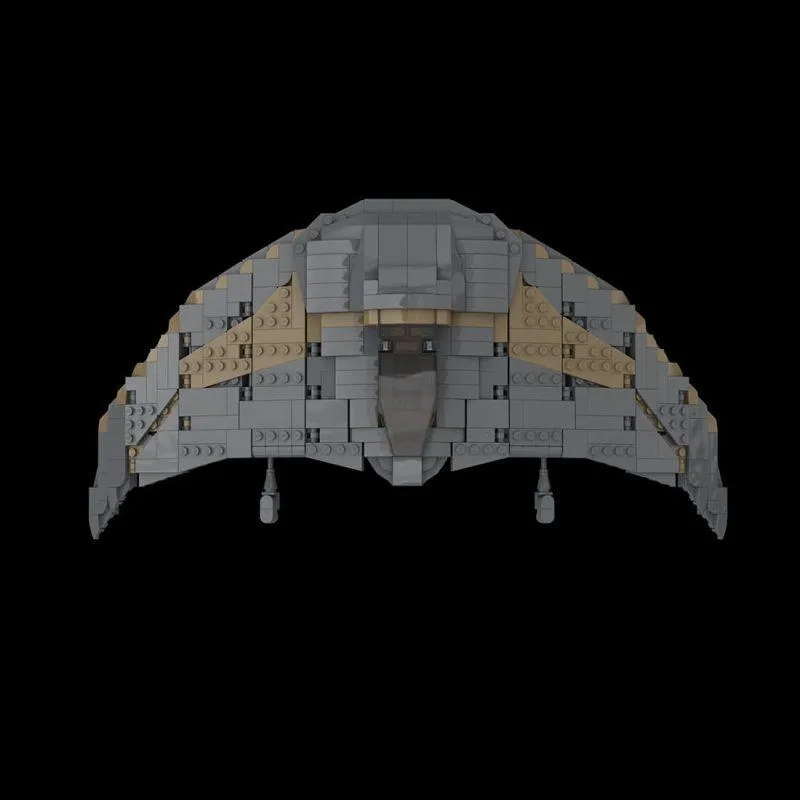 Boxed set of 645 multi-colour plastic bricks forming a sci-fi battleship model