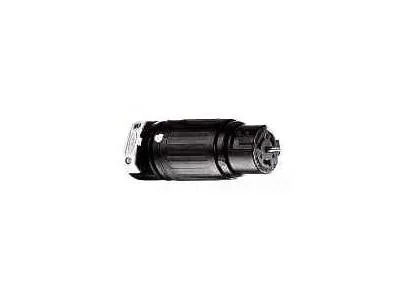 Black and white industrial straight-blade plug, cylindrical nylon body, 50A 250V rating