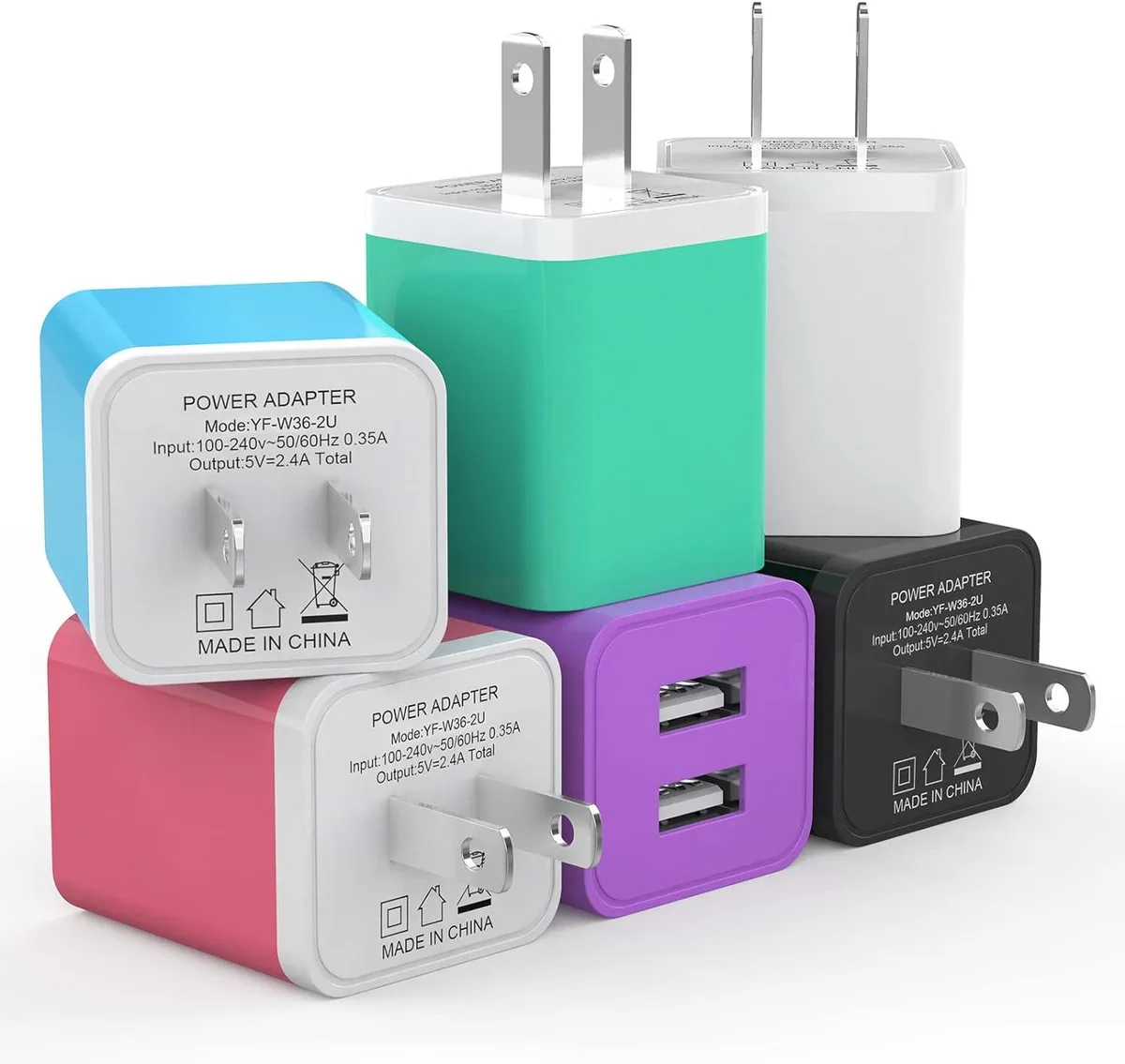 ONITOON ONITOON 6-Pack USB Wall Charger 2.4A Dual Port Colorful — product photo