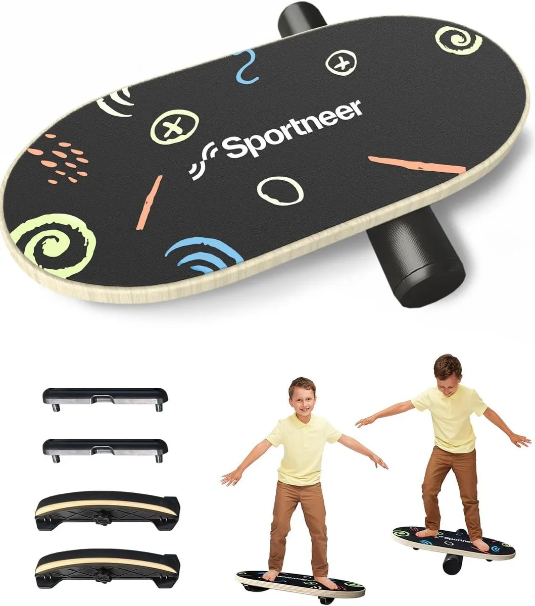 TAURKENAM TAURKENAM Wooden Balance Board with Semi-circular Wobble Blocks — product photo