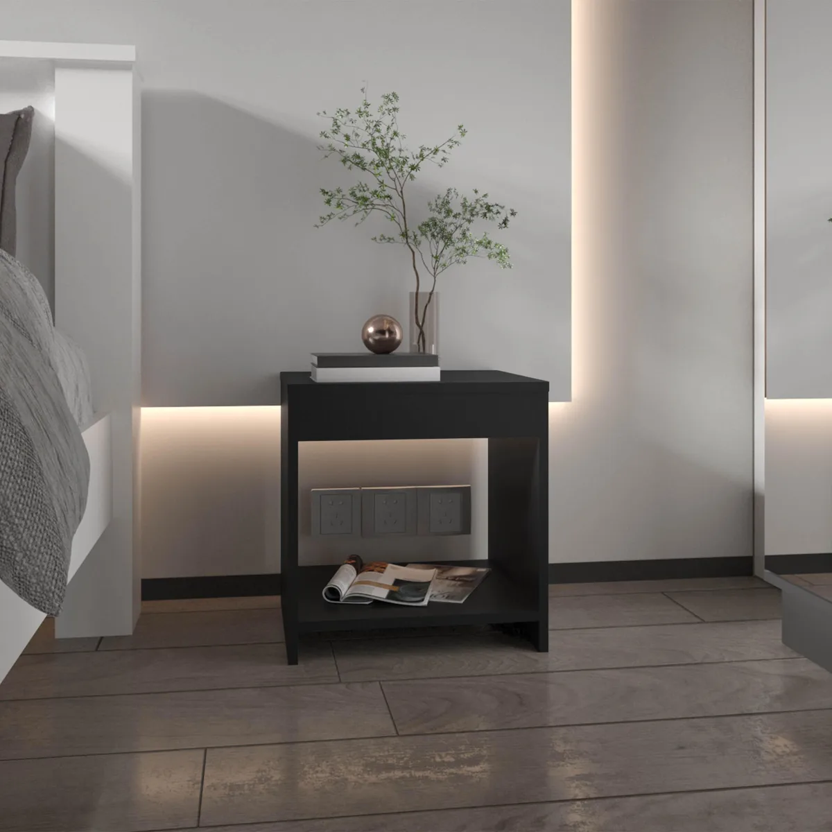 tuphen tuphen Night Table 16.5"H 1 Shelf Black Bedroom Set — product photo