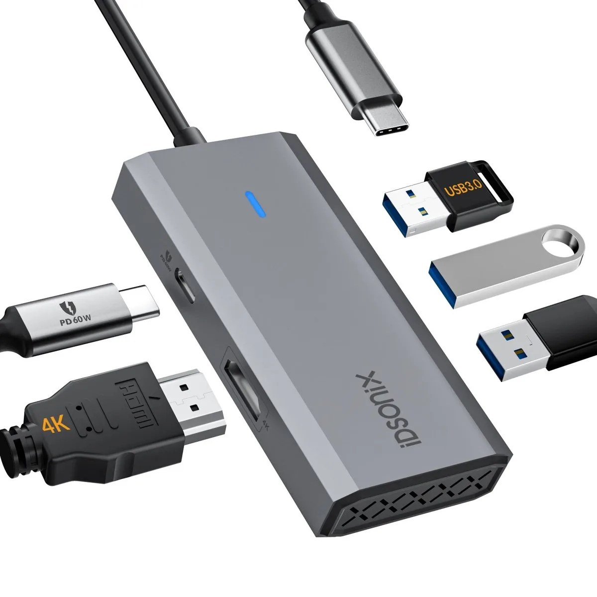iDsonix iDsonix 5-in-1 Aluminium USB-C Hub Docking Station Grey — product photo